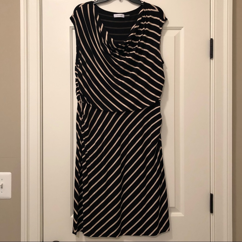 Calvin Klein Striped Cowl Neck Blouson Dress